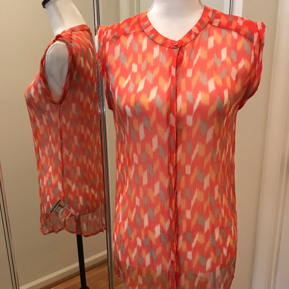 Lucky Brand Sheer Sleeveless Button Down Blouse